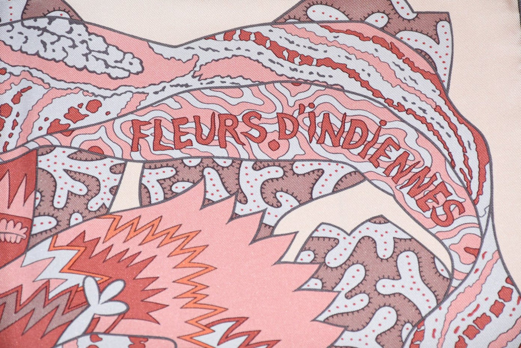 Hermes Scarf Fleurs d'Indiennes 90 cm silk light pink Carre Indian flower 35"