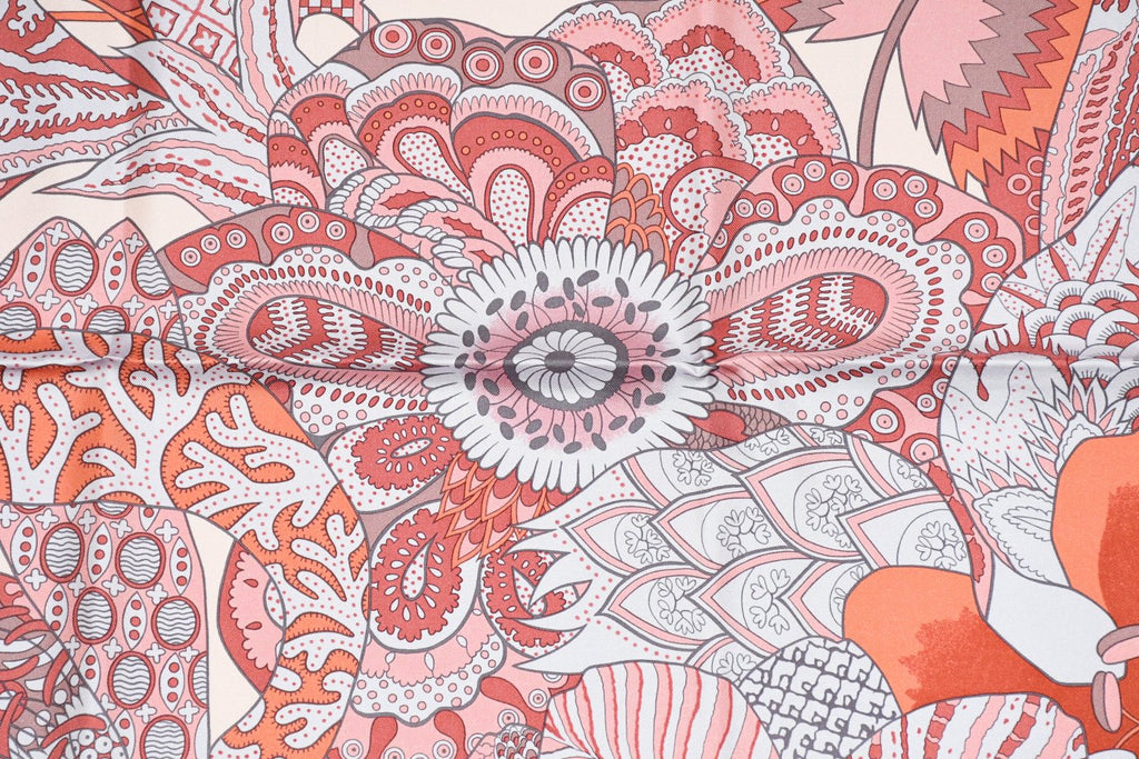 Hermes Scarf Fleurs d'Indiennes 90 cm silk light pink Carre Indian flower 35"
