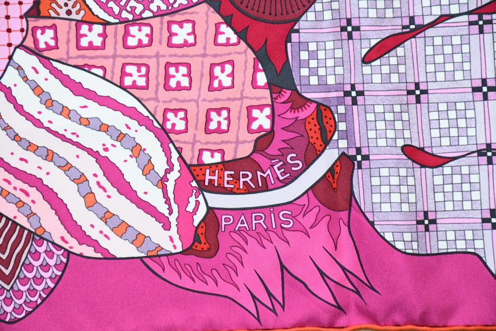 Hermes Scarf Fleurs d'Indiennes 90 cm silk pink Carre Indian flower 35"