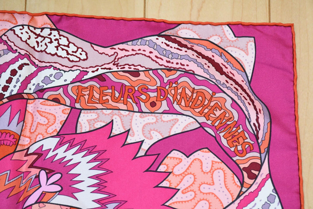Hermes Scarf Fleurs d'Indiennes 90 cm silk pink Carre Indian flower 35"