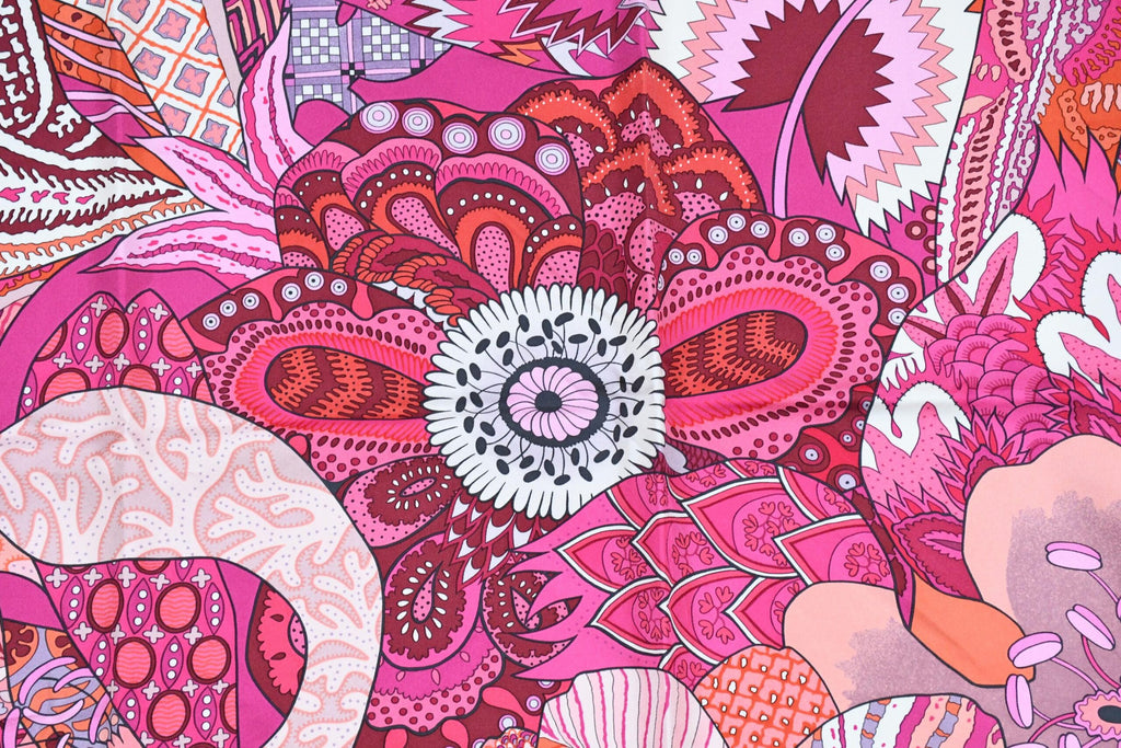 Hermes Scarf Fleurs d'Indiennes 90 cm silk pink Carre Indian flower 35"