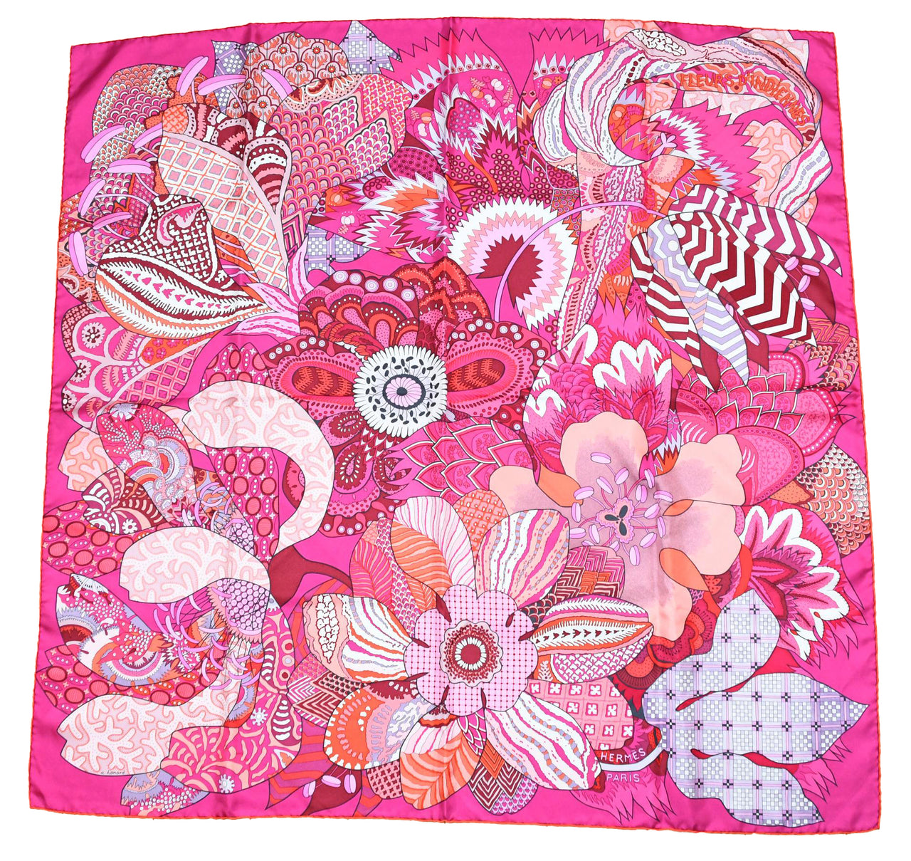 Hermes Scarf Fleurs d'Indiennes 90 cm silk pink Carre Indian flower 35"