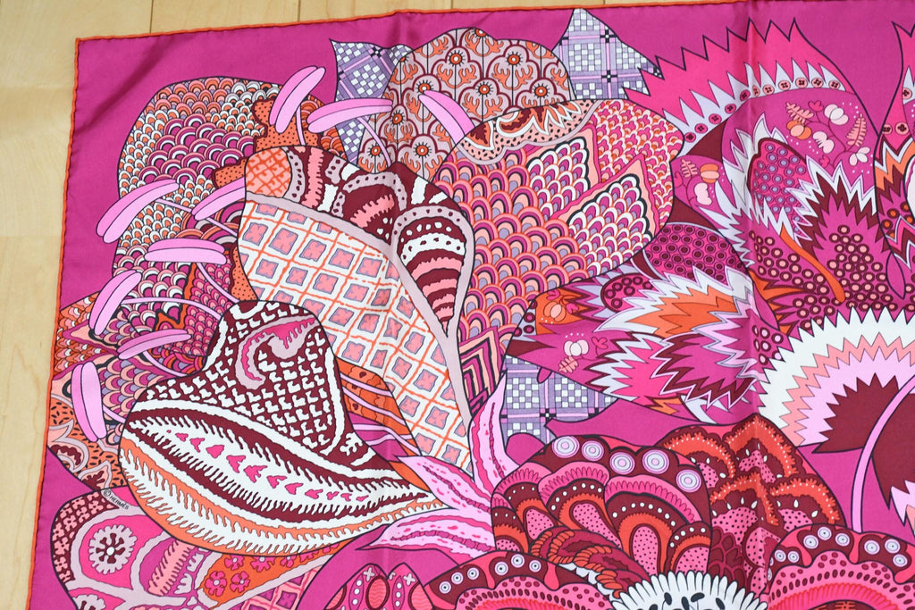 Hermes Scarf Fleurs d'Indiennes 90 cm silk pink Carre Indian flower 35"