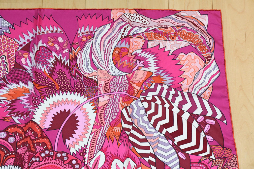 Hermes Scarf Fleurs d'Indiennes 90 cm silk pink Carre Indian flower 35"