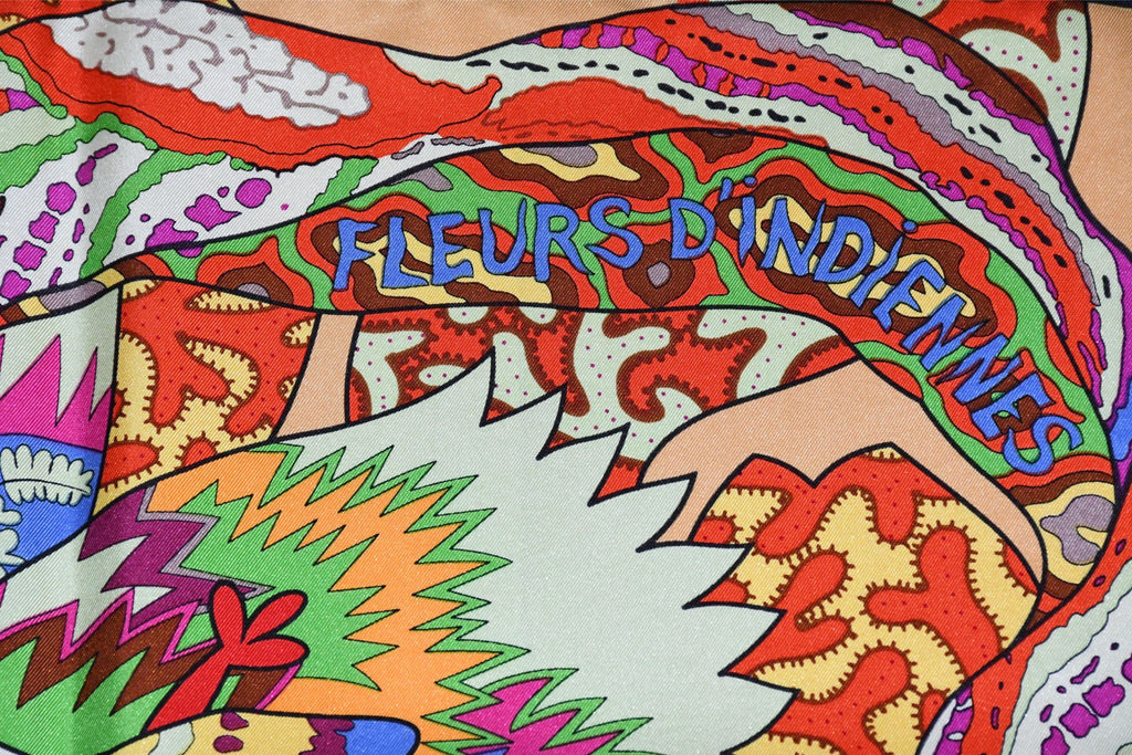Hermes Scarf Fleurs d'Indiennes 90 cm silk yellow orange Carre Indian flower 35"