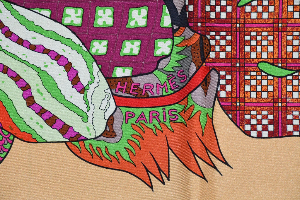 Hermes Scarf Fleurs d'Indiennes 90 cm silk yellow orange Carre Indian flower 35"