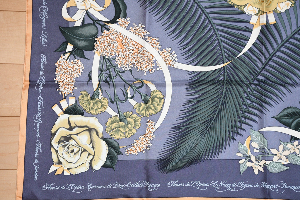 Hermes Scarf Fleurs de L'Opera by Julia Abadie 90 cm silk Carre opera flower 35"