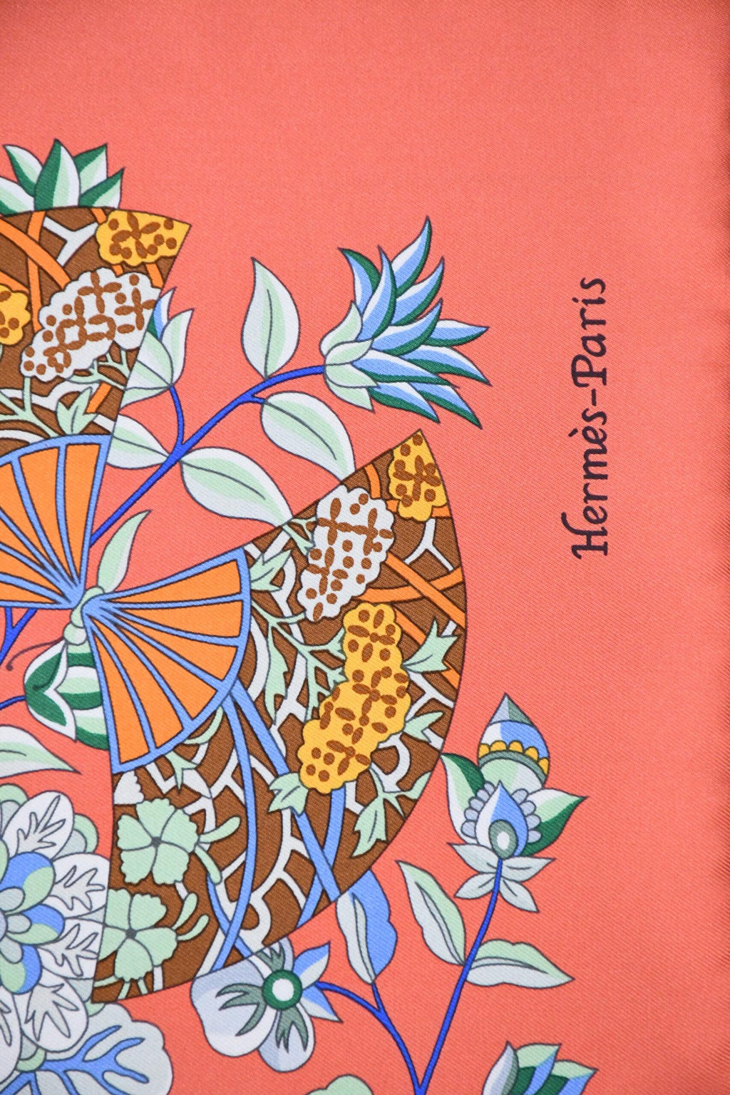 Hermes Scarf Fleurs et papillons de Tissus 90 cm silk orange pink Carre flower 35"
