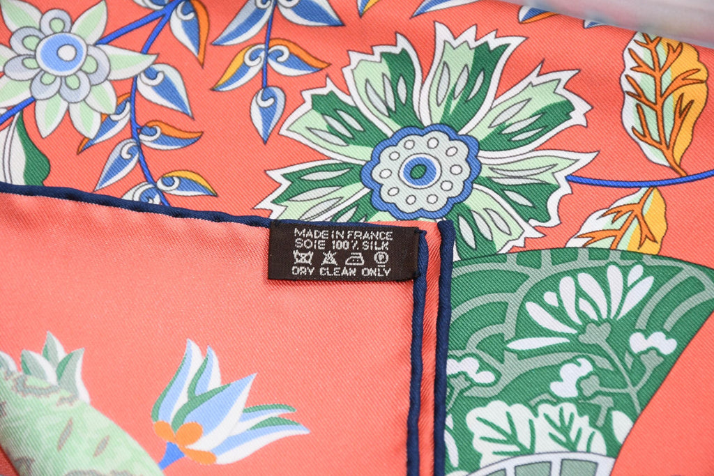 Hermes Scarf Fleurs et papillons de Tissus 90 cm silk orange pink Carre flower 35"