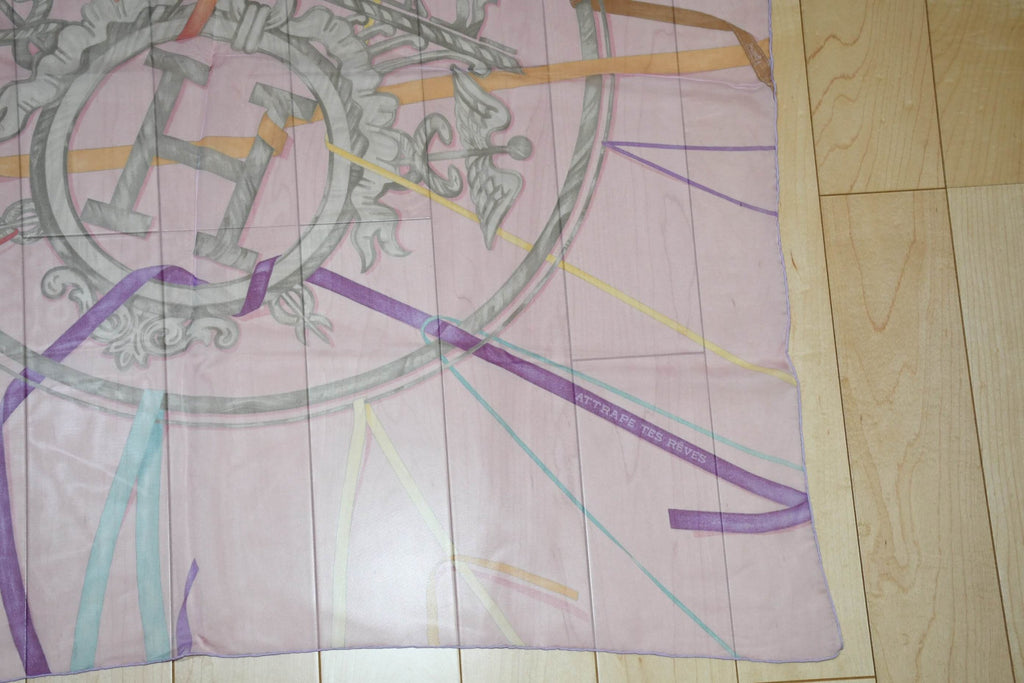 Hermes Scarf Horse carriage 90 cm Chiffon Silk mousseline Pink muslin 35"