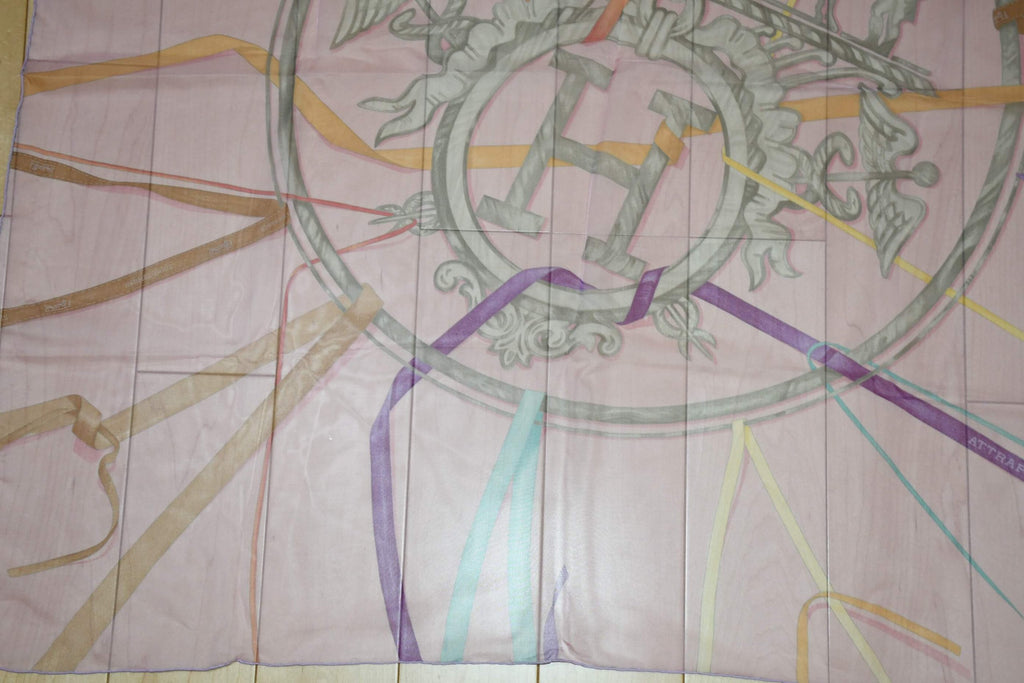 Hermes Scarf Horse carriage 90 cm Chiffon Silk mousseline Pink muslin 35"