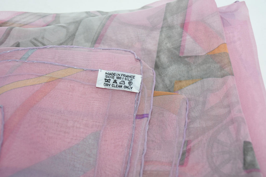 Hermes Scarf Horse carriage 90 cm Chiffon Silk mousseline Pink muslin 35"