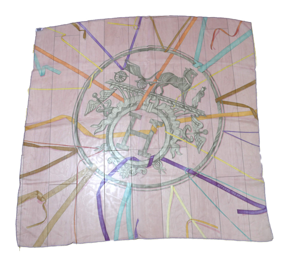 Hermes Scarf Horse carriage 90 cm Chiffon Silk mousseline Pink muslin 35"