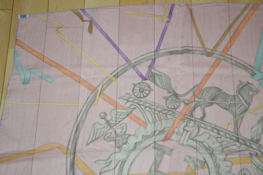 Hermes Scarf Horse carriage 90 cm Chiffon Silk mousseline Pink muslin 35"