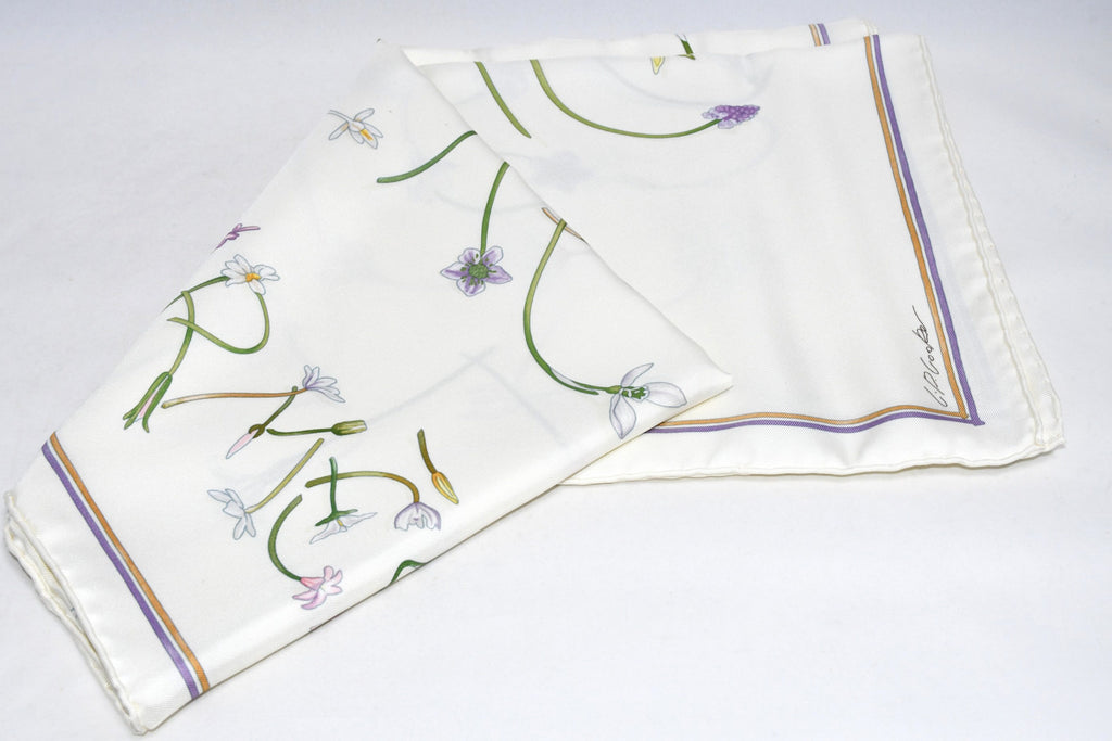 Hermes Scarf I like Flowers by Leah P. Cooke 90 cm silk off white Carre vintage