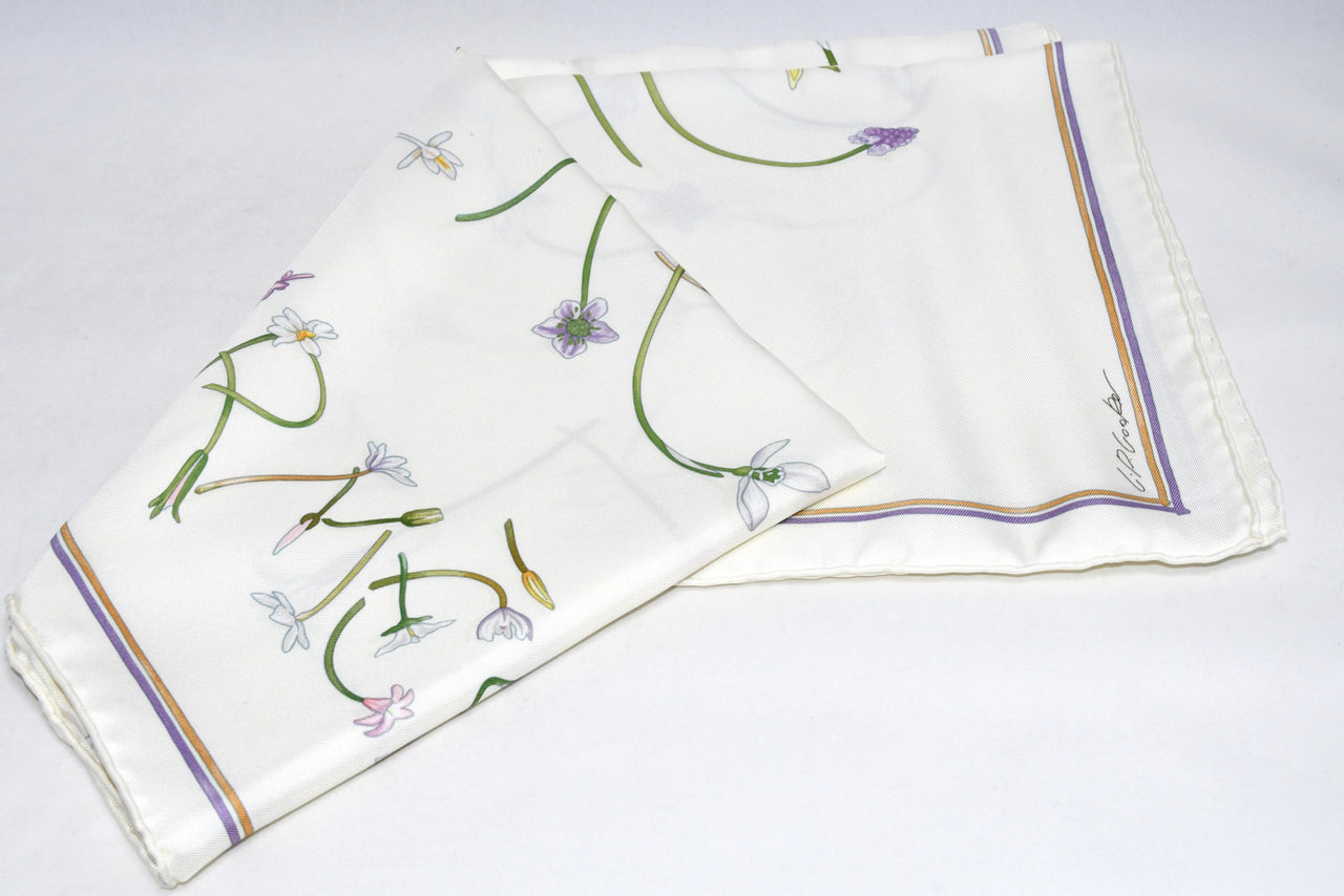 Hermes Scarf I like Flowers by Leah P. Cooke 90 cm silk off white Carre vintage
