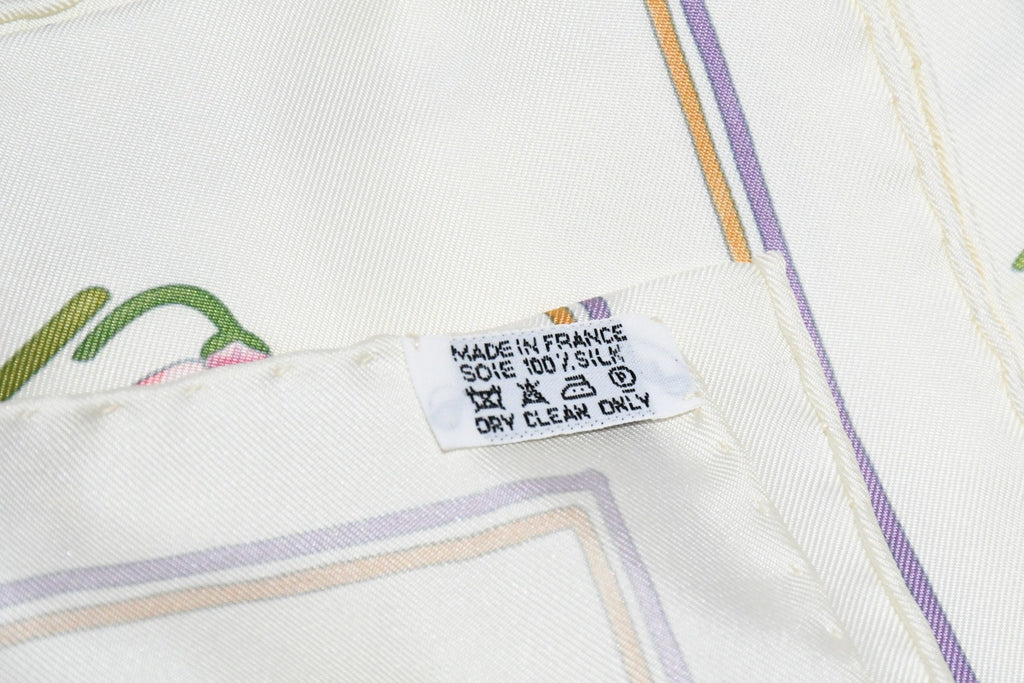 Hermes Scarf I like Flowers by Leah P. Cooke 90 cm silk off white Carre vintage