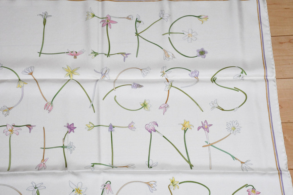 Hermes Scarf I like Flowers by Leah P. Cooke 90 cm silk off white Carre vintage
