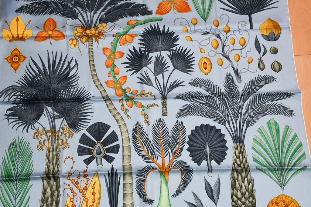 Hermes Scarf Index Palmarum 90 cm silk blue Carre palm tree 35"