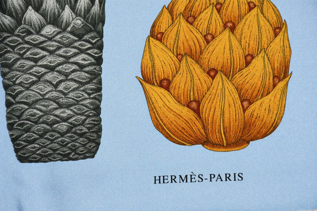 Hermes Scarf Index Palmarum 90 cm silk blue Carre palm tree 35"