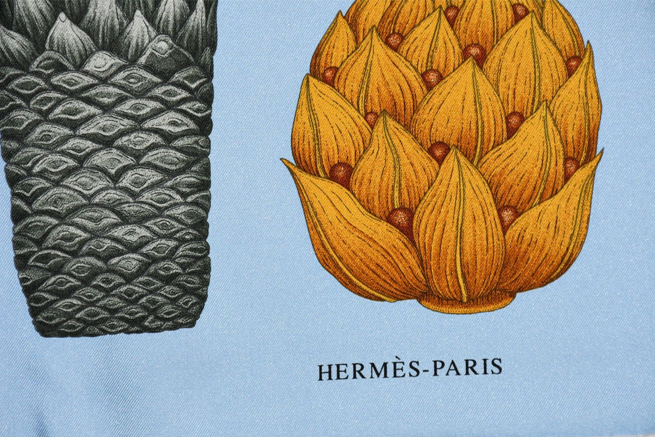 Hermes Scarf Index Palmarum 90 cm silk blue Carre palm tree 35"