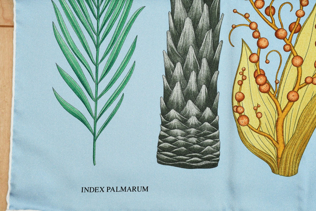 Hermes Scarf Index Palmarum 90 cm silk blue Carre palm tree 35"