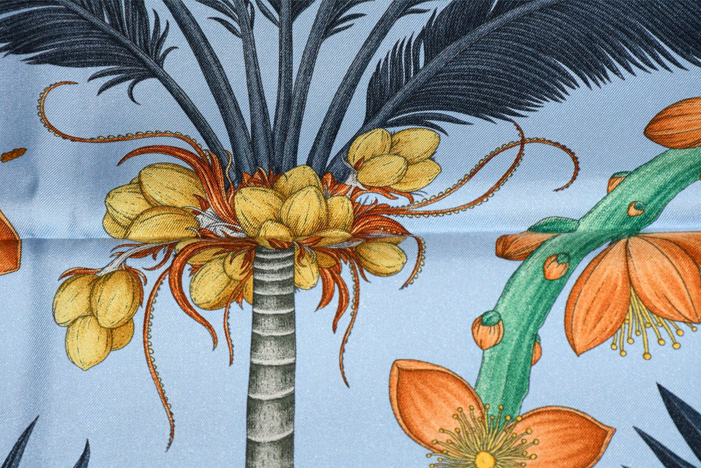 Hermes Scarf Index Palmarum 90 cm silk blue Carre palm tree 35"