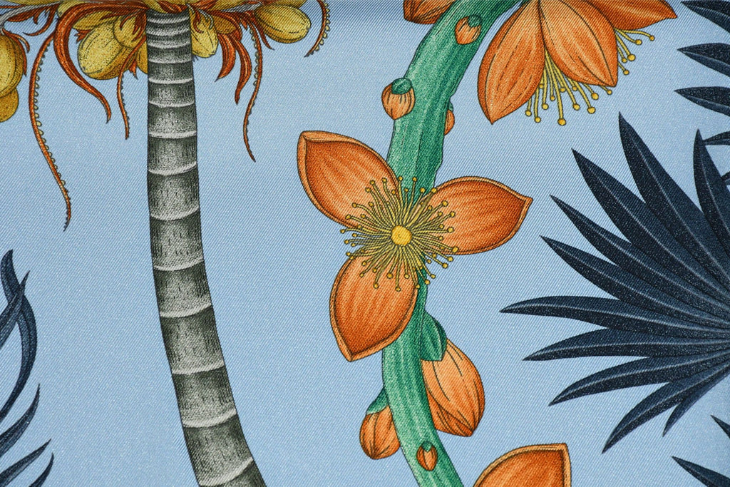 Hermes Scarf Index Palmarum 90 cm silk blue Carre palm tree 35"