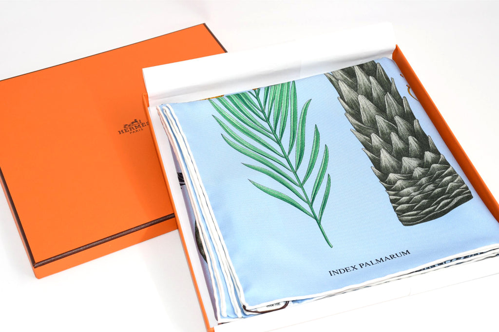Hermes Scarf Index Palmarum 90 cm silk blue Carre palm tree 35"