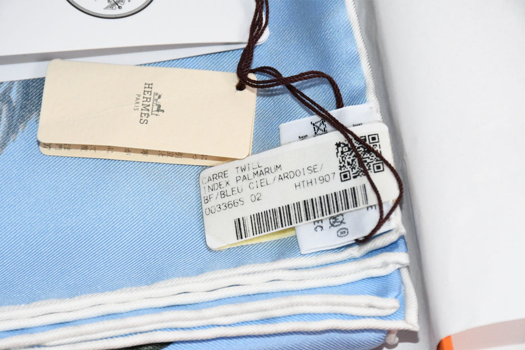 Hermes Scarf Index Palmarum 90 cm silk blue Carre palm tree 35"