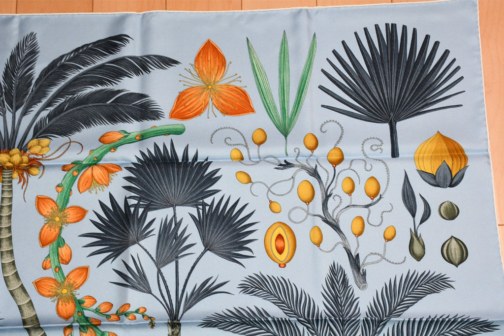 Hermes Scarf Index Palmarum 90 cm silk blue Carre palm tree 35"