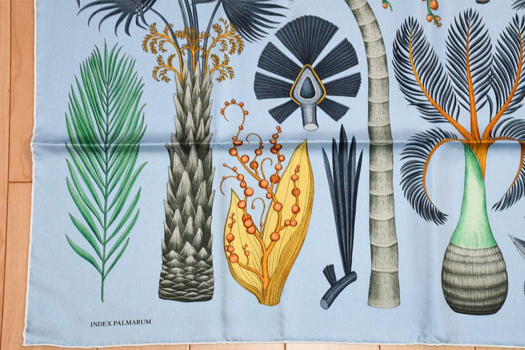 Hermes Scarf Index Palmarum 90 cm silk blue Carre palm tree 35"