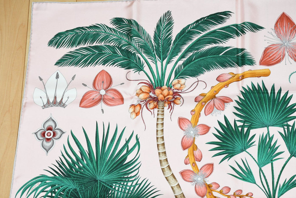 Hermes Scarf Index Palmarum 90 cm silk pink Carre palm tree 35"