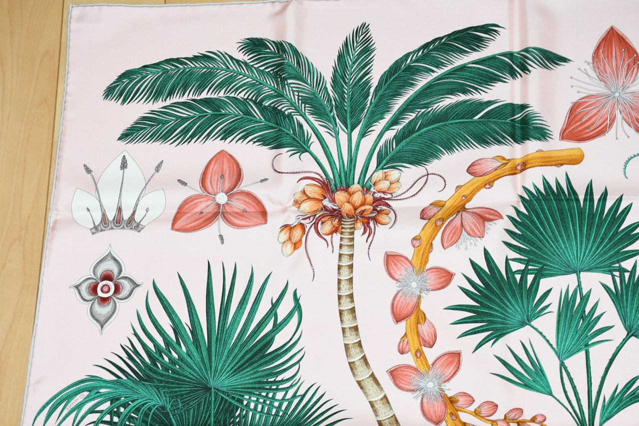 Hermes Scarf Index Palmarum 90 cm silk pink Carre palm tree 35"