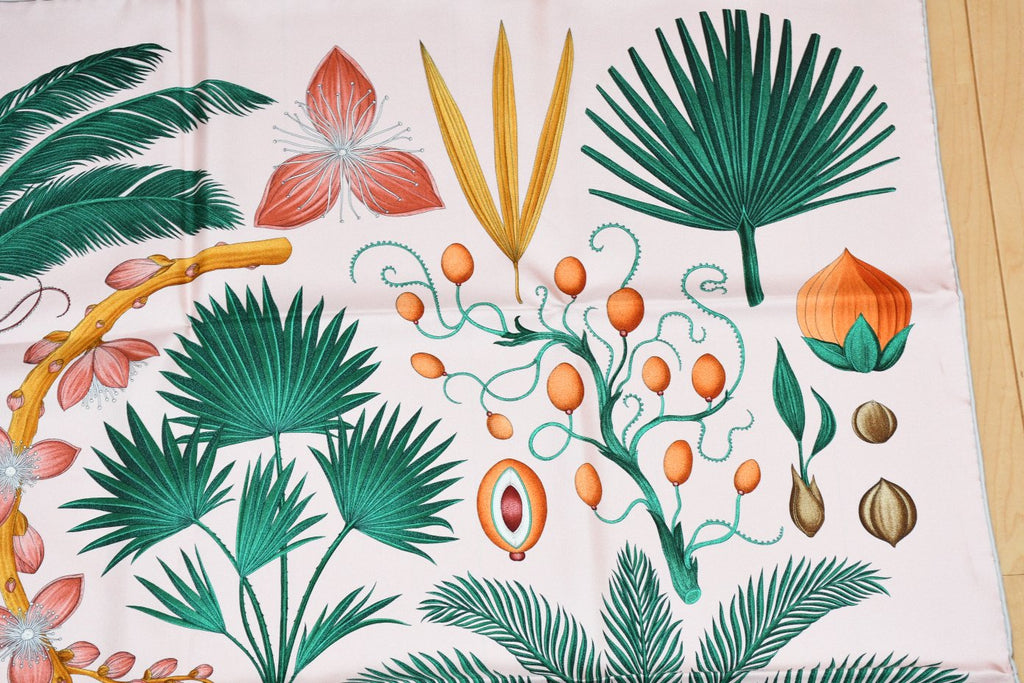 Hermes Scarf Index Palmarum 90 cm silk pink Carre palm tree 35"