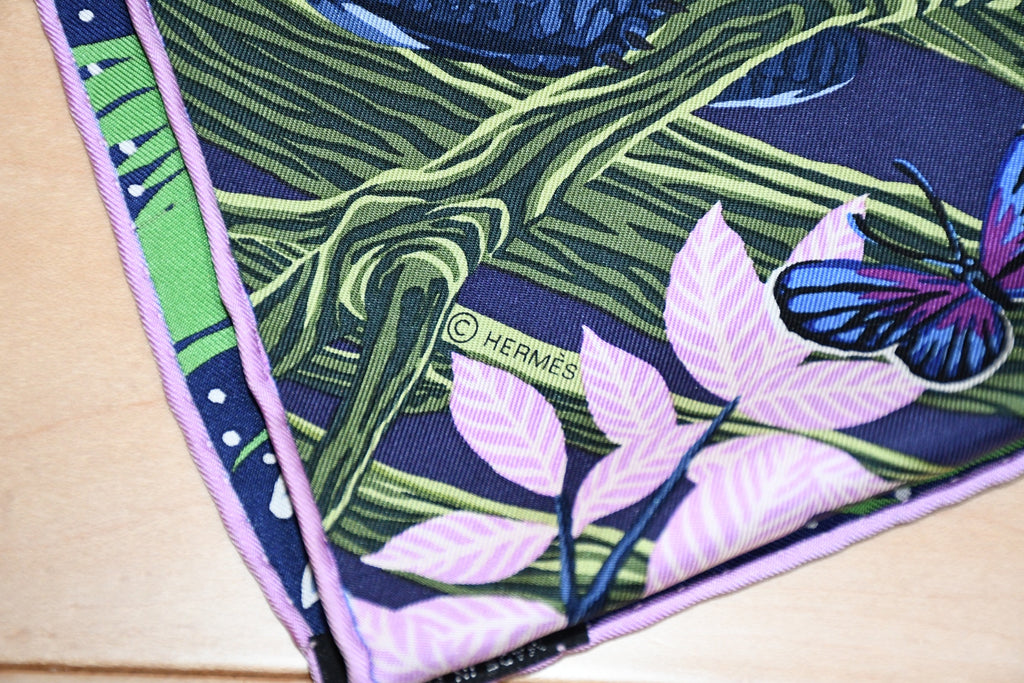 Hermes Scarf Into The Canadian Wild 90 cm silk navy blue Carre bear animal 35"