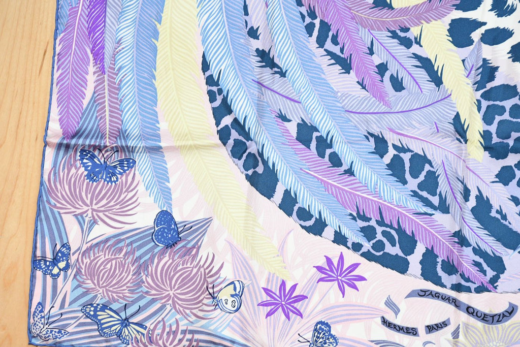 Hermes Scarf Jaguar Quetzal 90 cm Christine Henry silk purple animal Carre 064