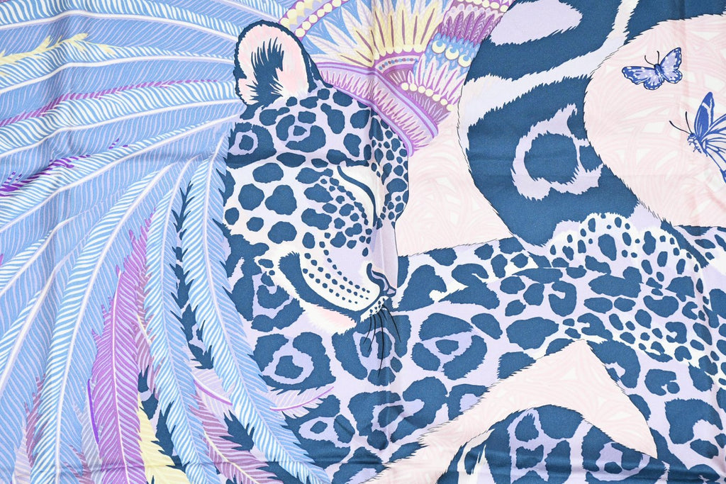 Hermes Scarf Jaguar Quetzal 90 cm Christine Henry silk purple animal Carre 064