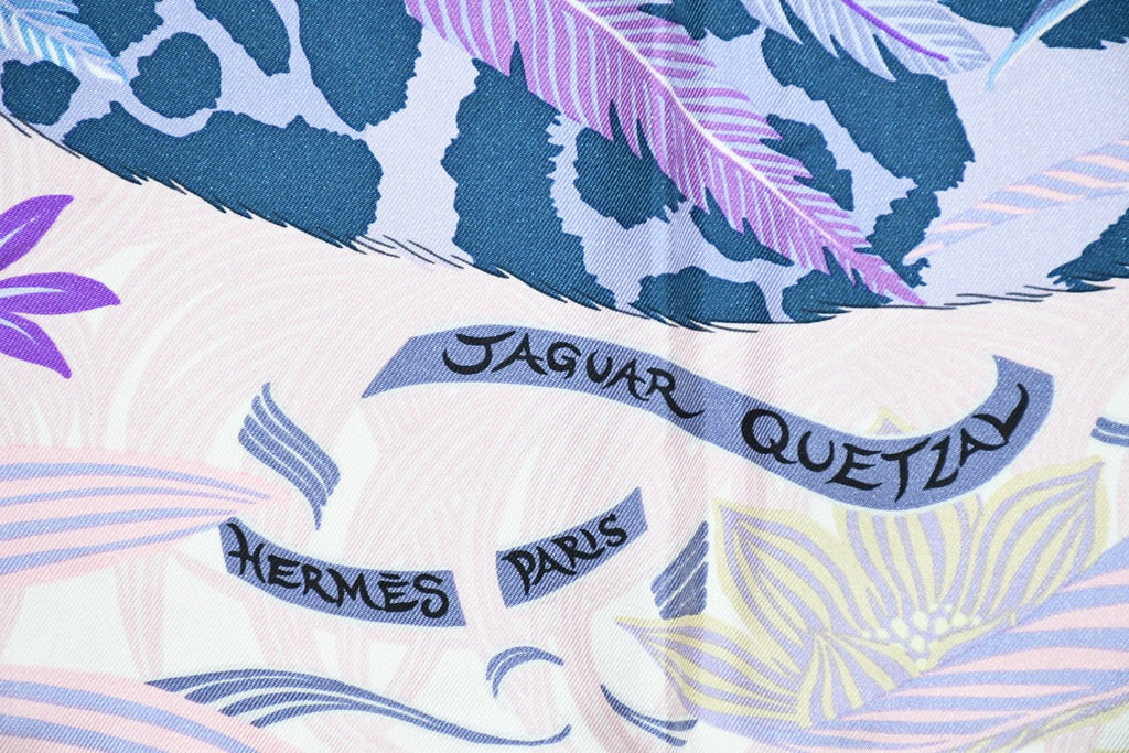 Hermes Scarf Jaguar Quetzal 90 cm Christine Henry silk purple animal Carre 064