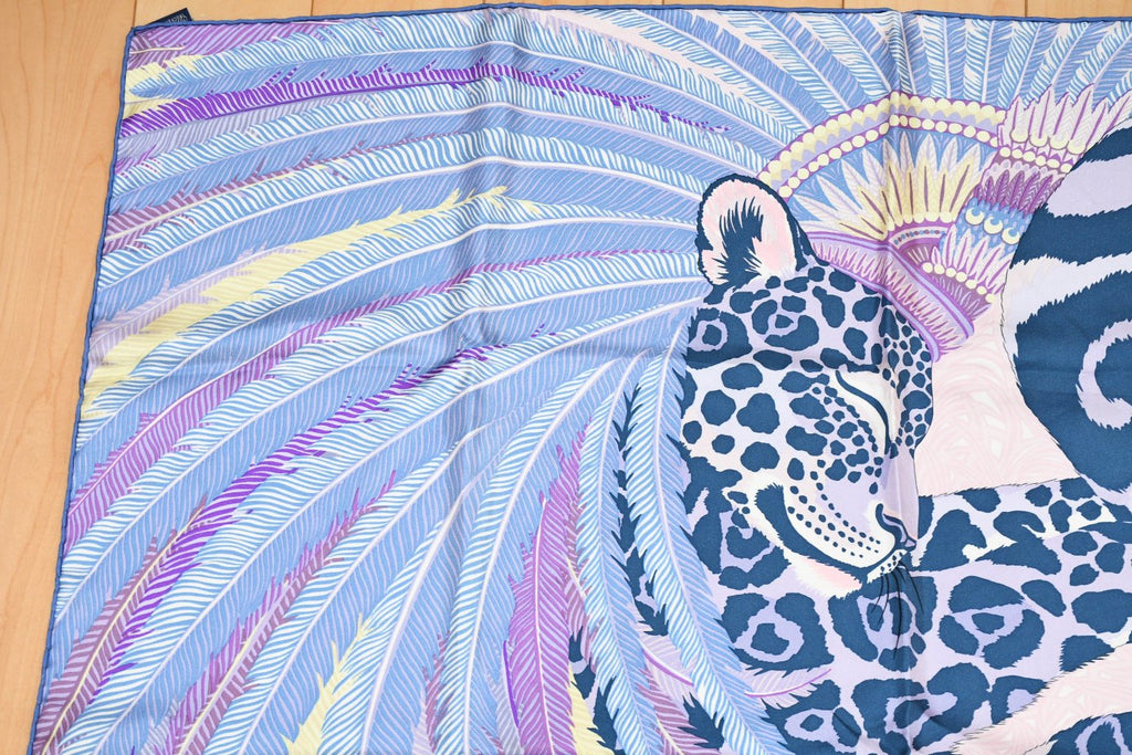 Hermes Scarf Jaguar Quetzal 90 cm Christine Henry silk purple animal Carre 064