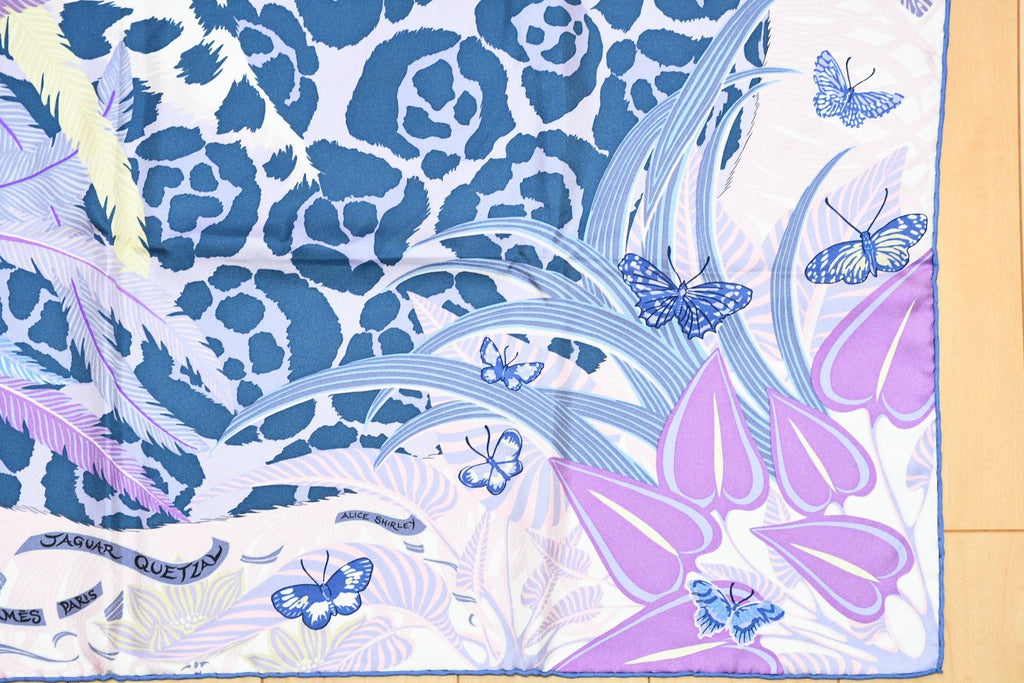 Hermes Scarf Jaguar Quetzal 90 cm Christine Henry silk purple animal Carre 064