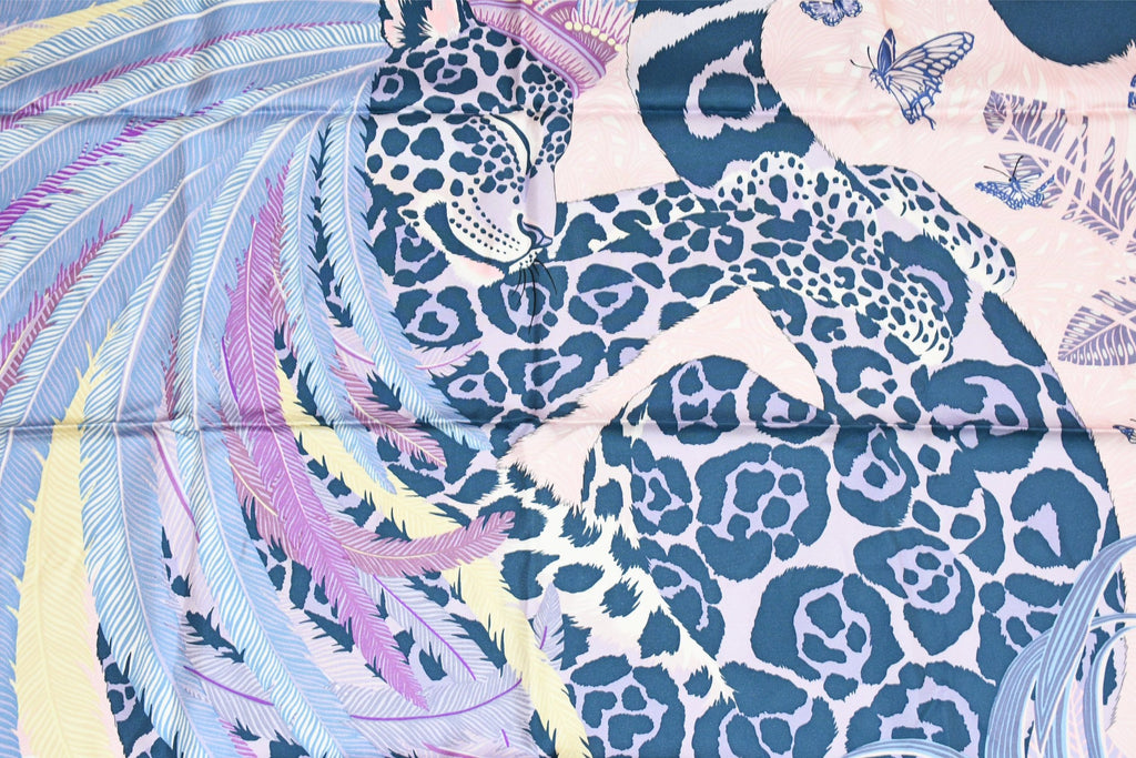 Hermes Scarf Jaguar Quetzal 90 cm Christine Henry silk purple animal Carre 35"
