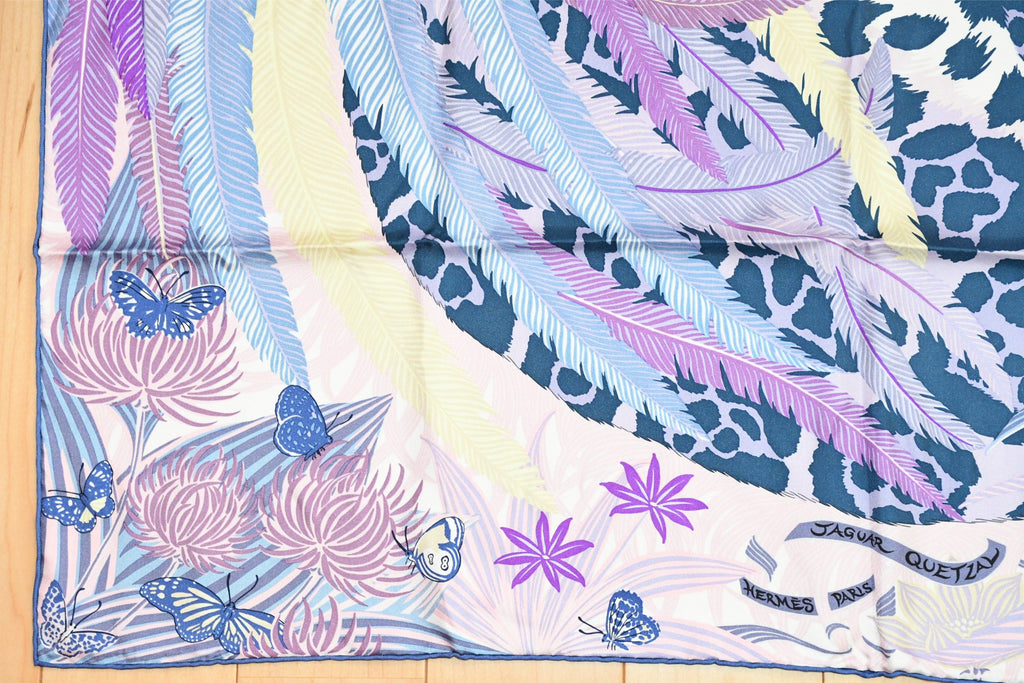 Hermes Scarf Jaguar Quetzal 90 cm Christine Henry silk purple animal Carre 35"