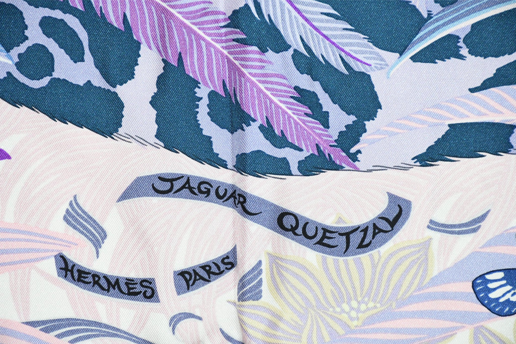 Hermes Scarf Jaguar Quetzal 90 cm Christine Henry silk purple animal Carre 35"
