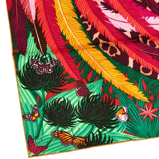 Hermes Scarf Jaguar Quetzal 90 cm Silk orange red Carre animal 35"