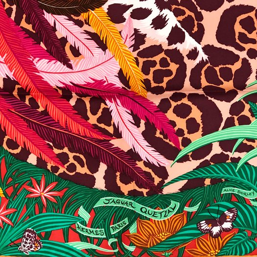 Hermes Scarf Jaguar Quetzal 90 cm Silk orange red Carre animal 35"