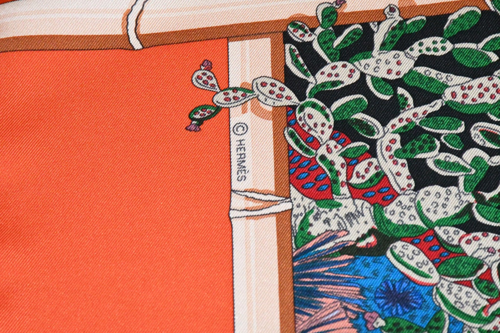Hermes Scarf Jardin d'Hiver Silk 90 cm orange Carre winter garden 35"