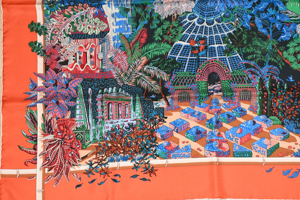 Hermes Scarf Jardin d'Hiver Silk 90 cm orange Carre winter garden 35"