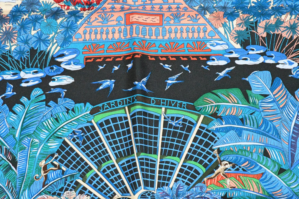 Hermes Scarf Jardin d'Hiver Silk 90 cm orange Carre winter garden 35"