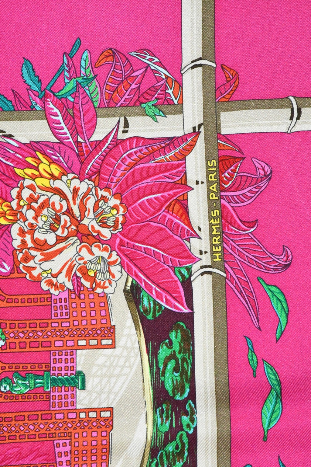 Hermes Scarf Jardin d'Hiver Silk 90 cm pink Carre winter garden 35"